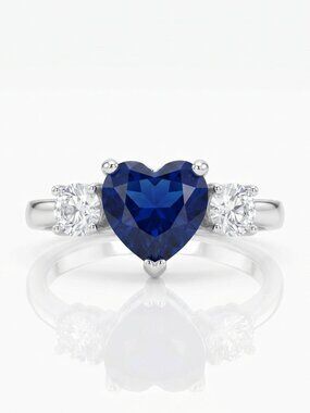 Blue Sapphire Heart Gemstone ring, 925 Sterling Silver Charmed Aroma Valentines